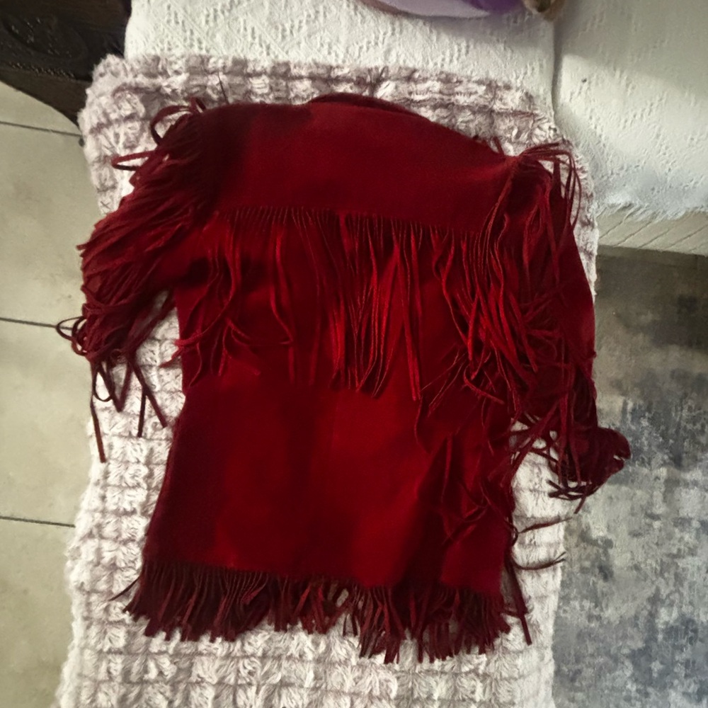 Amazing Vintage red suede fringe jacket - Picture 4 of 5